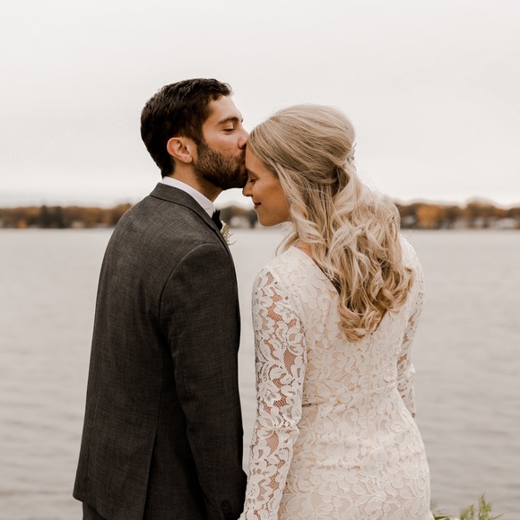 White Lace Long Sleeve Mermaid Maxi Wedding Dress - Picture 3 of 4